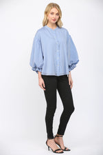 Macy Pinstripe Voluminous Sleeve Button Down by FATE