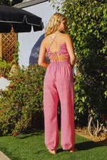 RED GINGHAM OPEN TIE-BACK JUMPSUIT with SIDE POCKETS by Bucketlist