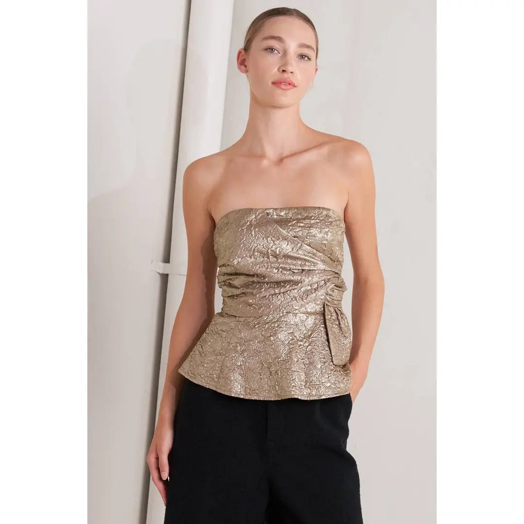 Gold Textured Strapless Top