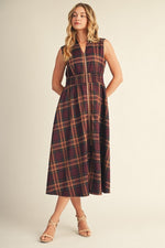 Fall Plaid Zip Front Midi Dress
