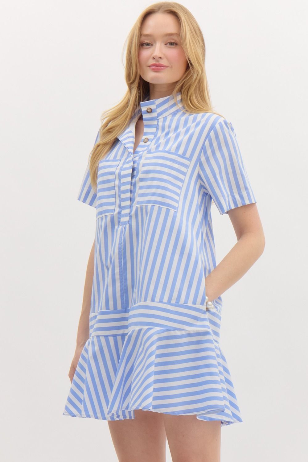 Seaside Striped Button Down Swing Mini Dress