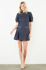 Puff Sleeve Collared Denim Dress by THML