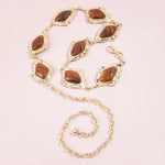 Hammered Frame Cabochon Chain Belt- Brown