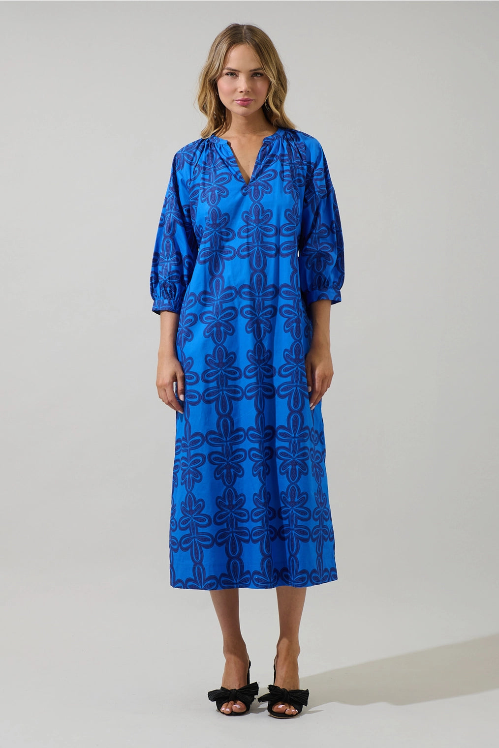 Romery Abstract Terie V-Neck Midi Dress