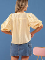 Mayla Light Yellow Eyelet Button Up Top
