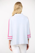 Audrey Striped Mock Neck Sweater - Powder Blue/Pink