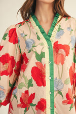 Jackie Ruffled Neckline Floral Button Down Top