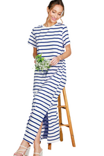 Royal Blue Striped TShirt Maxi Dress