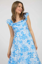Fiona Floral Ruffle Strap Detail Pleated Midi Dress