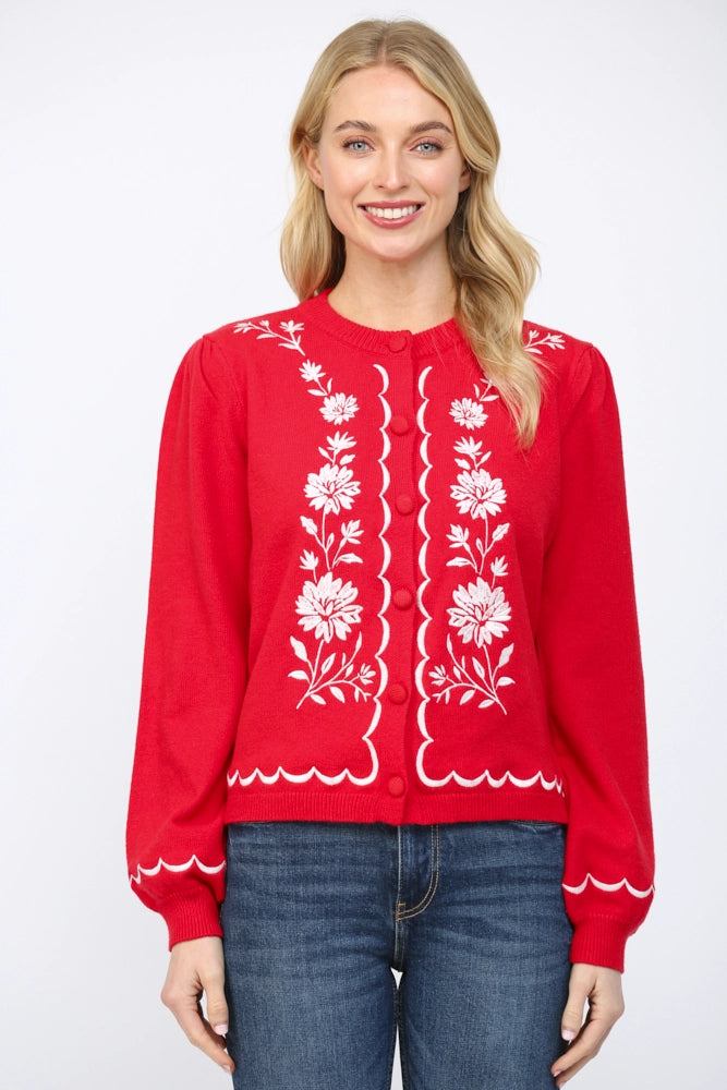 Savannah Red and White Button Down Cardigan by Fate