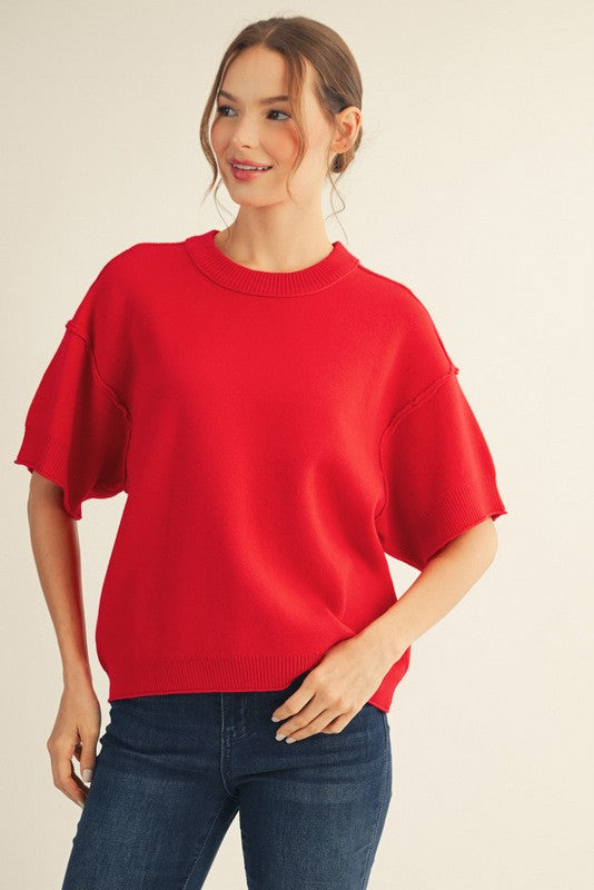 Nia Short Sleeve Sweater - Red