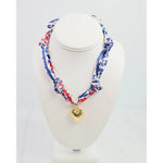 RED AND BLUE PUFF HEART CHARM SCARF NECKLACE