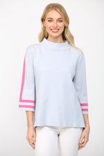 Audrey Striped Mock Neck Sweater - Powder Blue/Pink