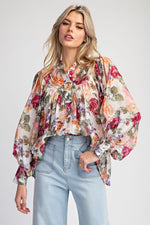 Vintage Rose Button Detail Bouse