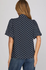 Bella Polka Dot Tie Neck Blouss- Navy