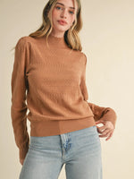 Lightweight Pointelle Mock Neck Sweater- French Beige