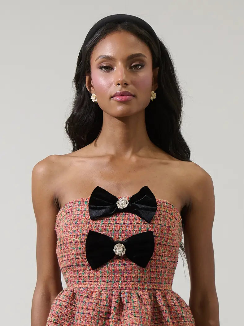 Lazara Tweed Virelia Bow Strapless Top