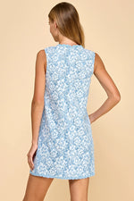 BABY BLUE MINI WITH GOLD FLOWER BUTTONS AND SPARKLE LACE OVERLAY