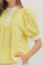 Bianca Yellow Pin Stripe Top with Scallop Trim Detail