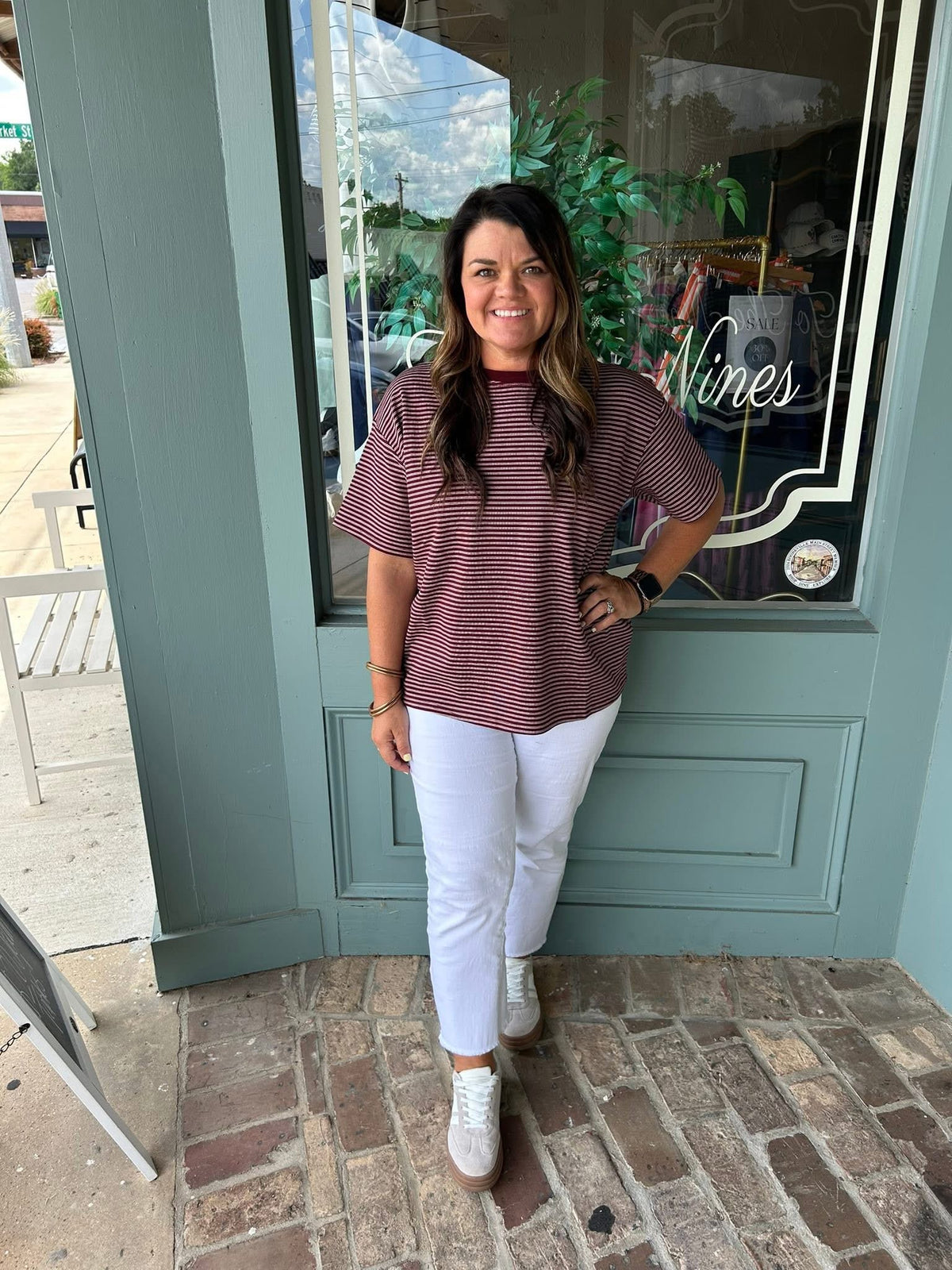 Denver Striped Top- Burgundy