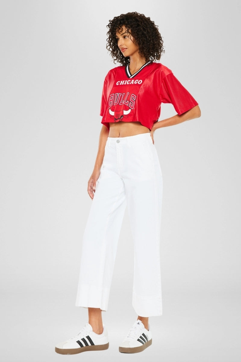 Kan Can White High Rise Cropped Wide Leg Jeans