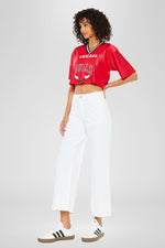 Kan Can White High Rise Cropped Wide Leg Jeans