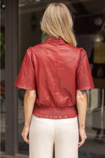 Smocked Hem and Solid Textured Top- Burgundy
