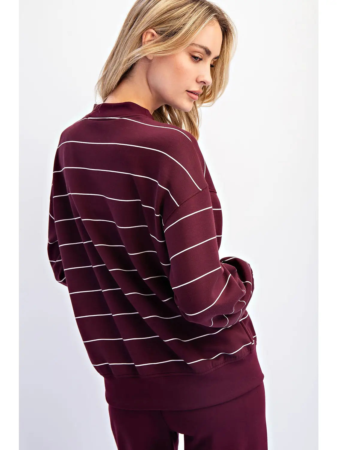 Rae Mode Butter Soft Stripe Crew Neck Top- Dark Cherry