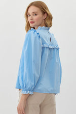 Oxford Blue Detailed Collar 3/4 Sleeve Top