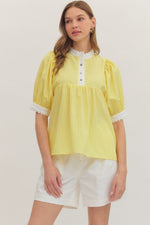 Bianca Yellow Pin Stripe Top with Scallop Trim Detail