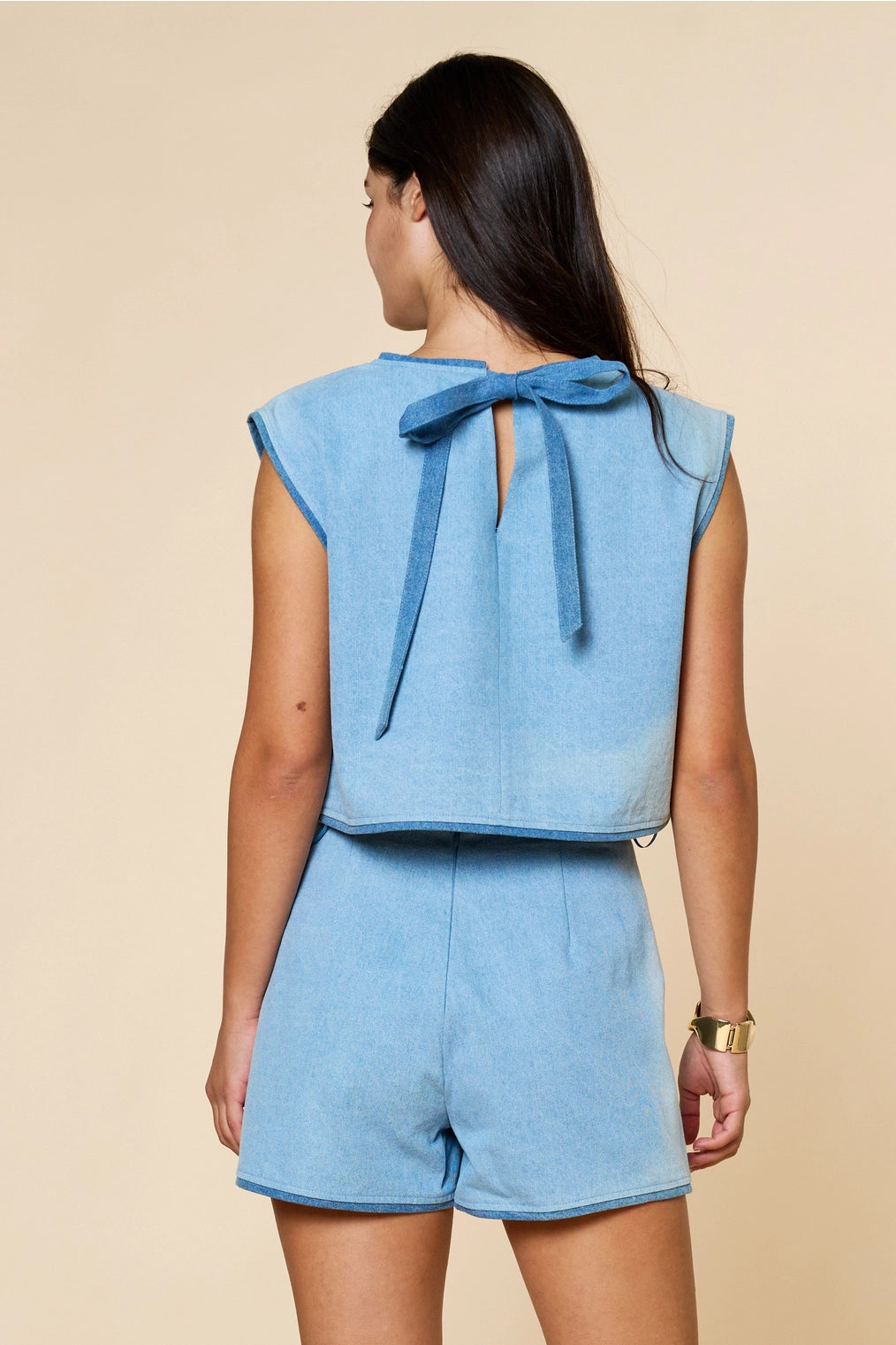 Ashton Denim Contrast Top and Mini Skort Set