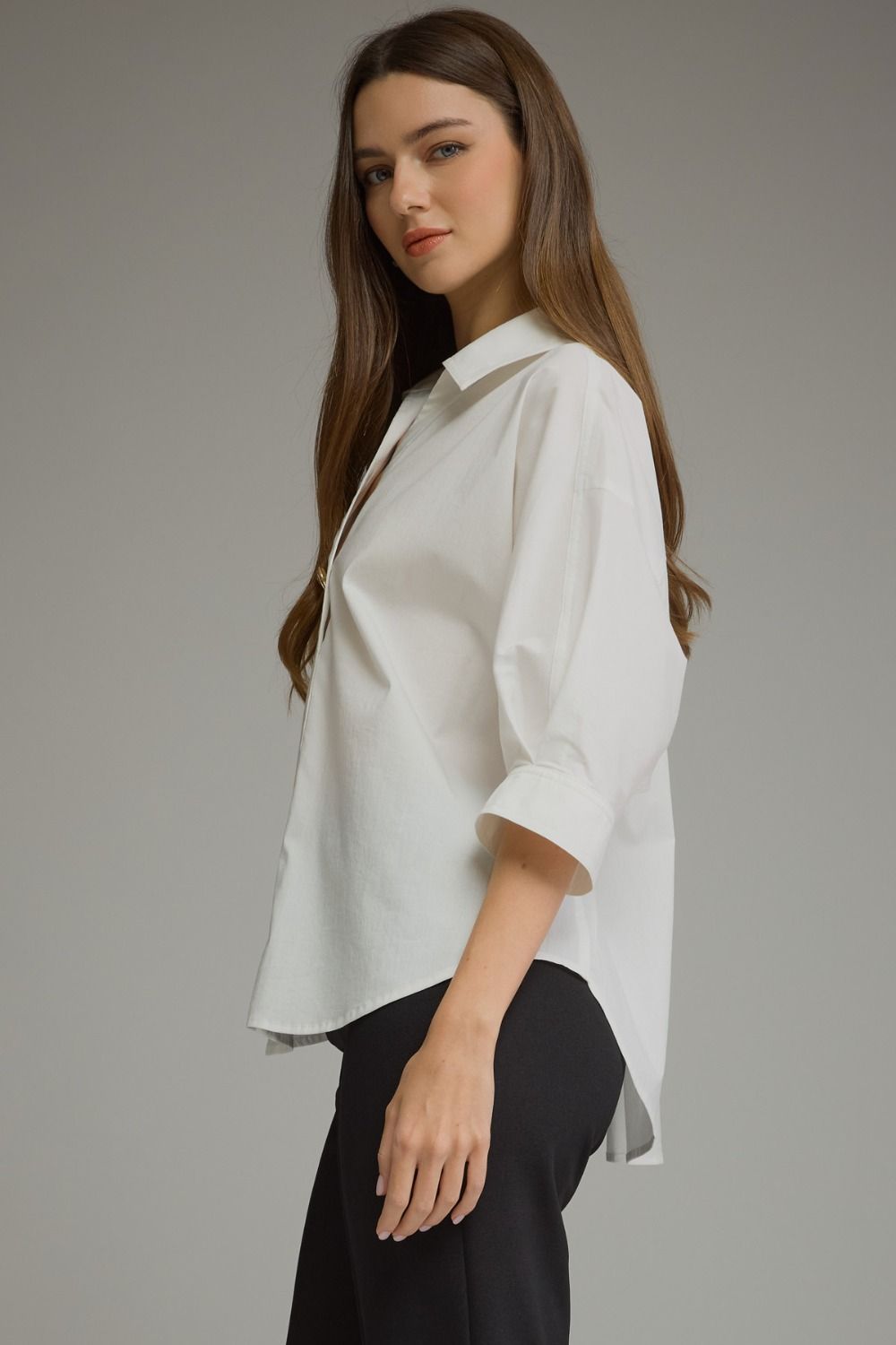 Classic White Collard Top with Gold Button Detail
