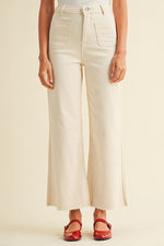 Vera Wide Leg Stretch Patch Pocket Denim- Ecru