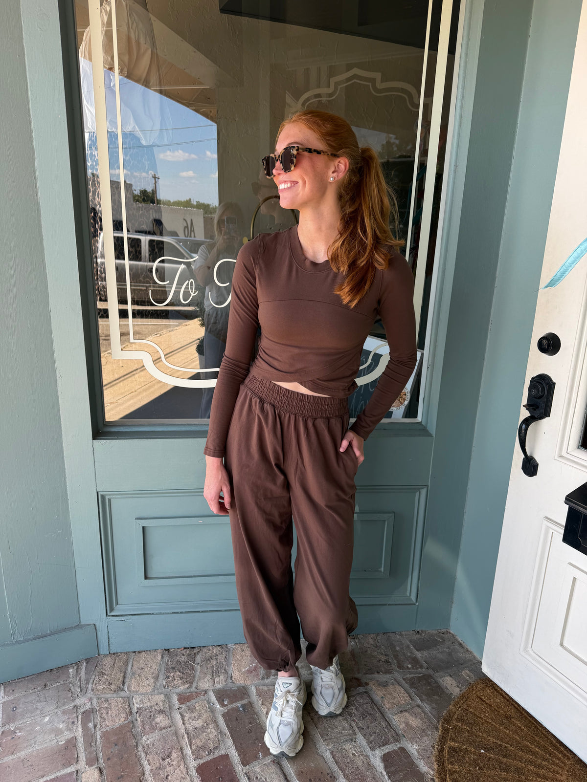 Chocolate Jogger and Crossover Crop Top SET by Rae Mode