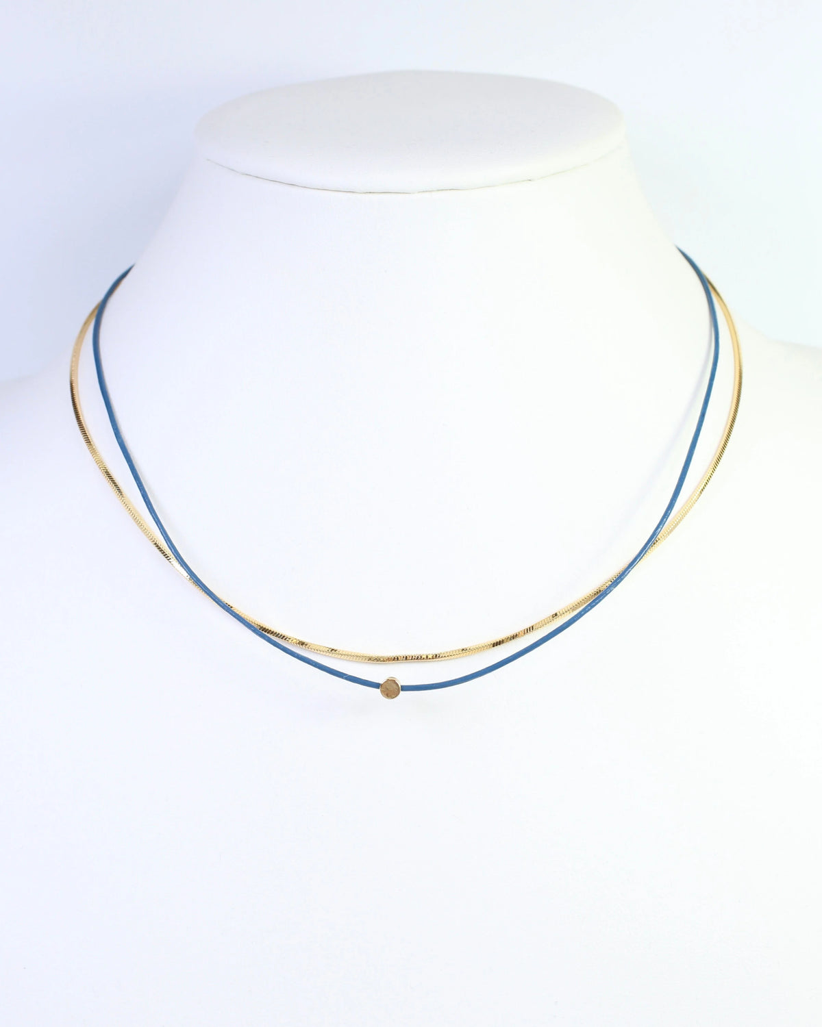 Paula Cord and Chain Layered Necklace - Blue