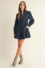 Margo Ruffle Detail Navy Shift Mini with Red Contrast Piping