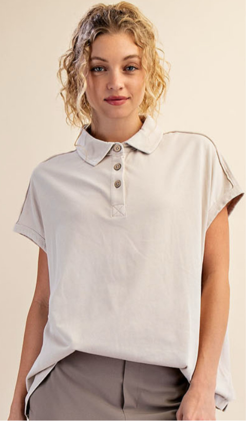 Rae Mode Relaxed Wash Polo - Light Taupe