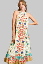 Bold Floral Print Halter Midi