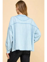 Maura Denim Collarless Button Up Shirt