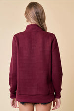 Burgundy Button Neck Quilted Pullover