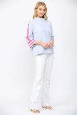 Audrey Striped Mock Neck Sweater - Powder Blue/Pink