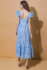 Carolina Blue Square Neckline Lace Midi