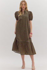 Florence Black Floral Ruffle Hem Midi Dress