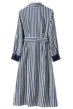 Perfectly Put Together Button Down Midi with Tie Waist and Navy Cuffs