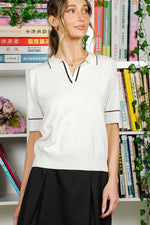 Split Neck Polo with Black Piping Trim