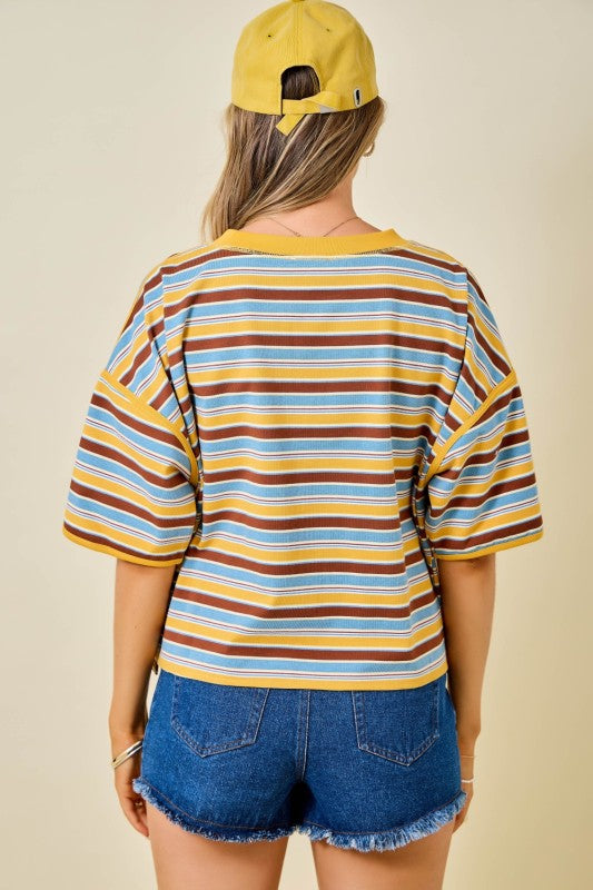 Brown Multi Striped Oversized Boxy Top