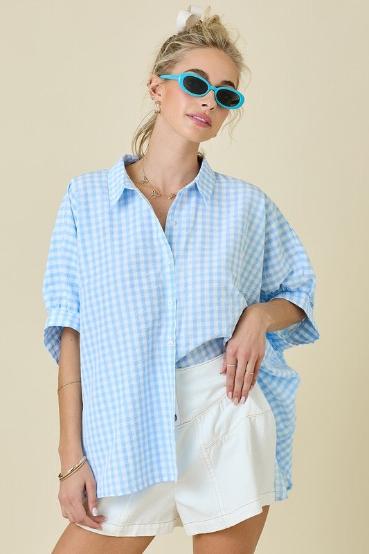 Dorothy Blue Gingham Button Down Top