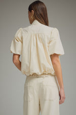 Clara Bubble Hem Button Down Short Sleeve Top- Ivory