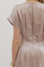 Champagne Pleated Waist Midi Dress