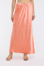 Victoria Satin Midi Skirt with Side Slit- Melon